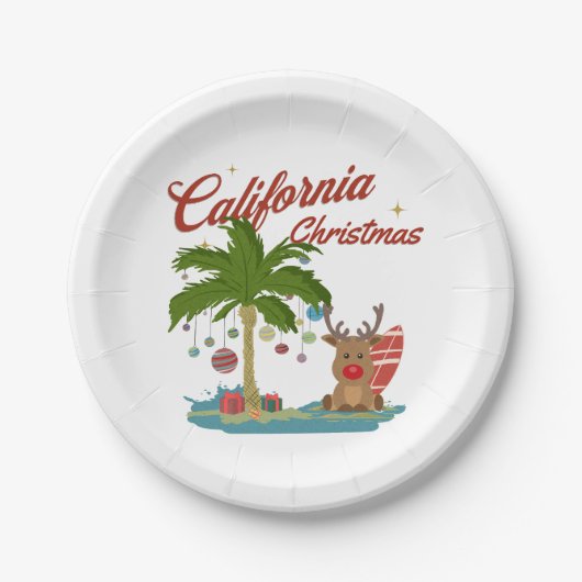 California Christmas Palm Tree and Reindeer Pappteller (Vorderseite)