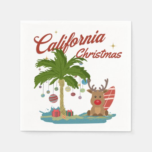 California Christmas Palm Tree and Reindeer Serviette (Vorderseite)