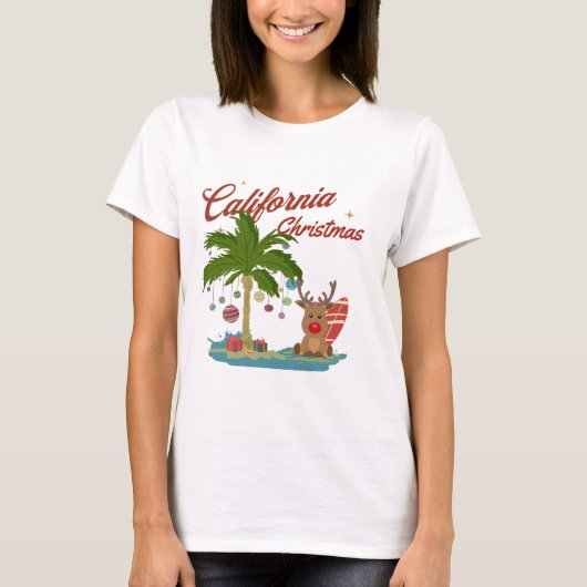 California Christmas Palm Tree and Reindeer T-Shirt (Vorderseite)