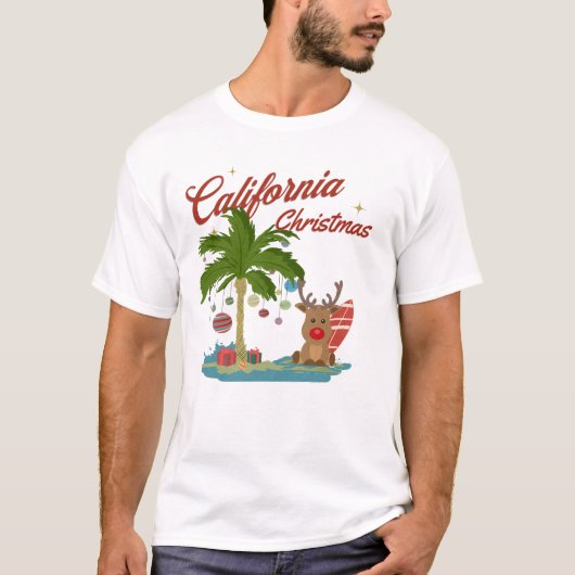 California Christmas Palm Tree and Reindeer T-Shirt (Vorderseite)