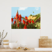California Coastline & Red Hot Poker Pflanze Poster (Küche)