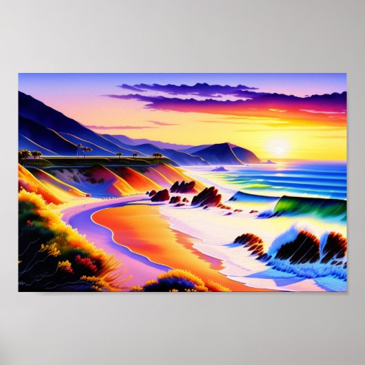 California Coastline Sonnenuntergang Farbe Poster (Vorne)