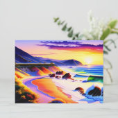 California Coastline Sunset Watercolor Card Karte (Stehend Vorderseite)
