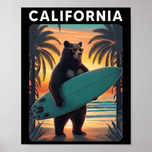 California Cool Republic Bear Surfing Beach Califo Poster (Vorne)