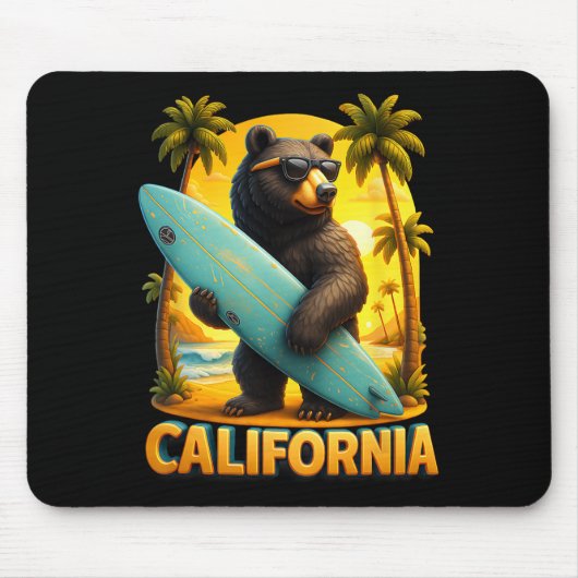 California Cool Republic Sungl Bear Surfing Beach Mousepad (Vorne)