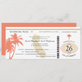 California Coral Palm Tree Boarding Pass Wedding Einladung (Vorne/Hinten)