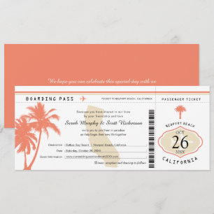 California Coral Palm Tree Boarding Pass Wedding Einladung