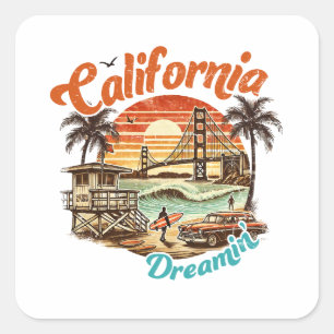 California Dreamin" - Küstenbrücke, Strand Quadratischer Aufkleber