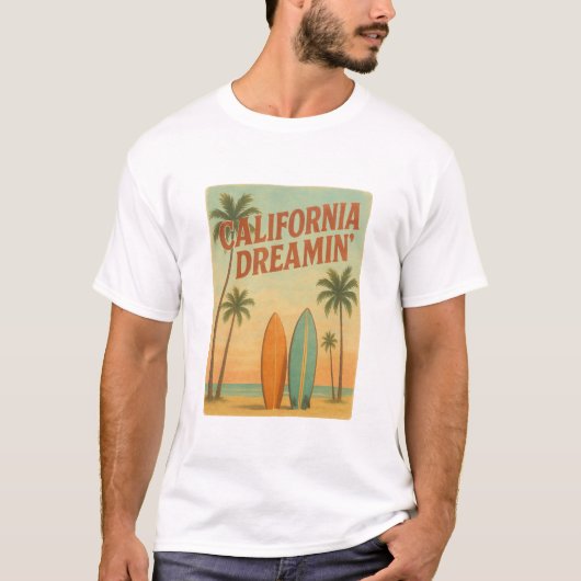 California Dreamin’ Retro 1970s Travel Design T-Shirt (Vorderseite)