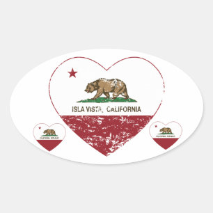California Fahne Isla vista Herz bekümmert Ovaler Aufkleber