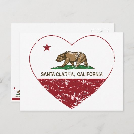 California Fahne santa clarita Herz bekümmert Postkarte (Vorne/Hinten)