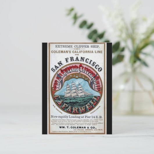 California Farwell Clipper Segelschiff 1900 Postkarte (Stehend Vorderseite)