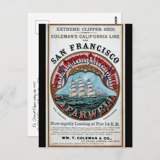 California Farwell Clipper Segelschiff 1900 Postkarte (Vorne/Hinten)