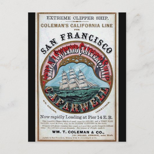 California Farwell Clipper Segelschiff 1900 Postkarte (Vorderseite)