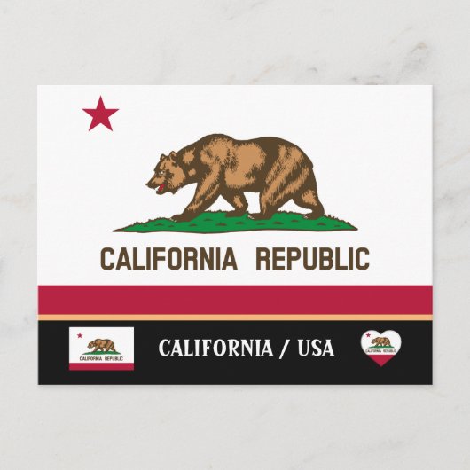 California Flag & California Staat USA/Amerika Postkarte (Vorderseite)