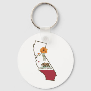 California Flag mit Staat Blume California Poppy Schlüsselanhänger