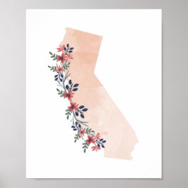 California Floral Watercolor Staat Poster