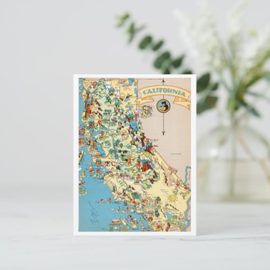 California Funny Vintag Map Postkarte (Stehend Vorderseite)