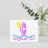 California Girl Pink Surfboard W/Sun Postkarte (Stehend Vorderseite)