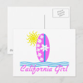 California Girl Pink Surfboard W/Sun Postkarte (Vorne/Hinten)