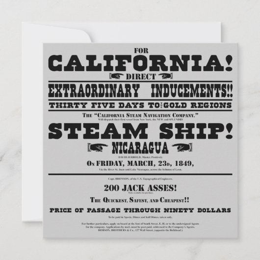 California Gold Rush Handbill (Vorderseite)