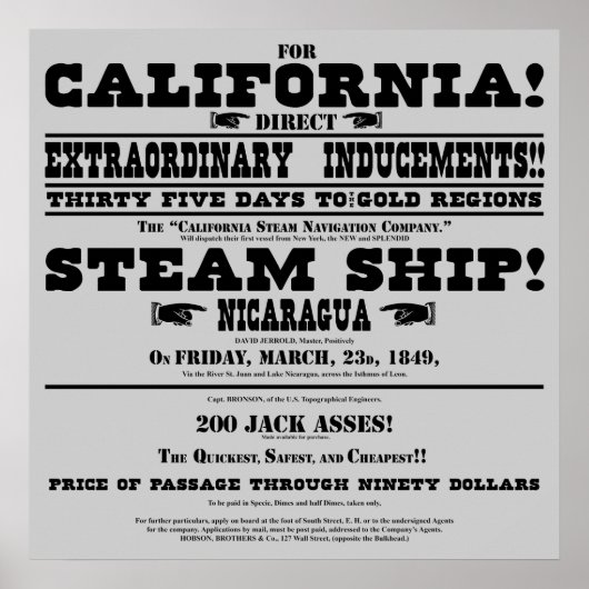 California Gold Rush Handbill Poster (Vorne)