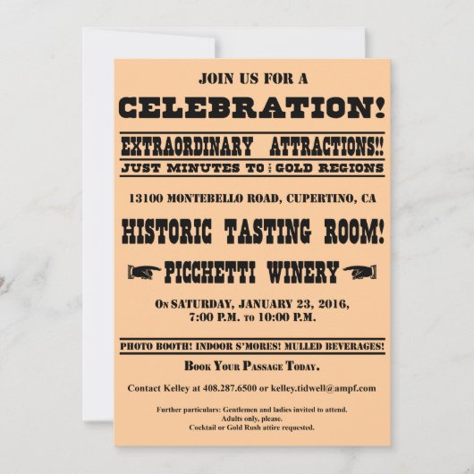 California Gold Rush Handbill - Private Custom Einladung (Vorderseite)