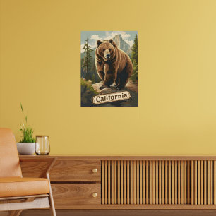 California Grizzy Brown Bär Vintag Poster