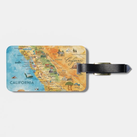 California Illustrated Watercolor Map Art Gepäckanhänger (Rückseite horizontal)