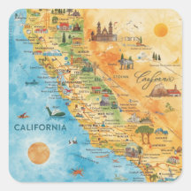 California Illustrated Watercolor Map Art