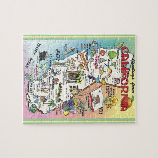 California Illustriert Postcard Map Jigsaw Puzzle (Horizontal)