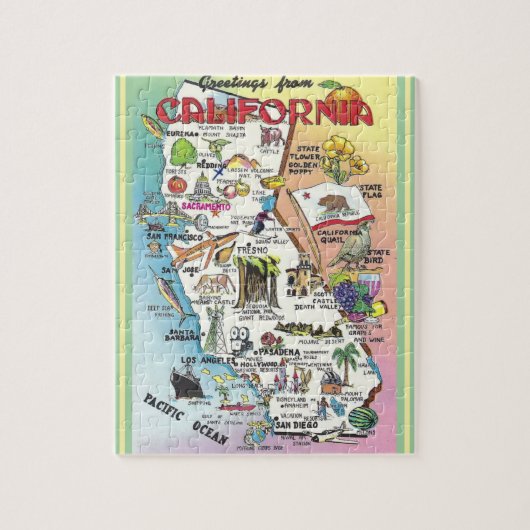 California Illustriert Postcard Map Jigsaw Puzzle (Vertikal)