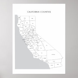 California Landkreises Karte mit Landkreisen Poster