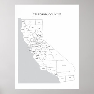 California Landkreises Karte mit Landkreisen Poster