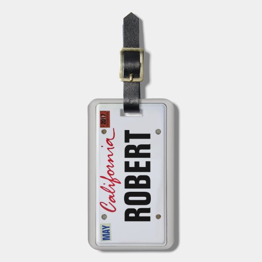 California License Plate mit Ihrem Namen Gepäckanhänger (Vorderseite vertikal)