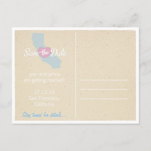California Liebe Save the Date Postkarte (Rückseite)