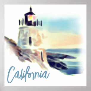 California Lighthouse Sunset Malerei Poster