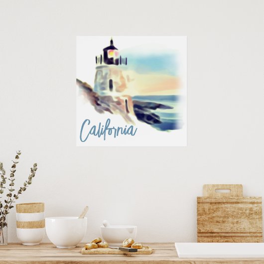 California Lighthouse Sunset Malerei Poster (Küche)