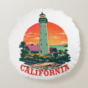 California Lighthouse Sunset View Rundes Kissen