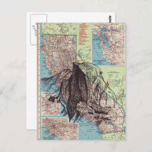 California Map Art Postkarte (Vorne/Hinten)