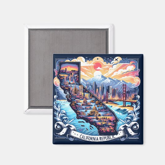 California Map Vector Art Magnet (Vorderseite/Rückseite)