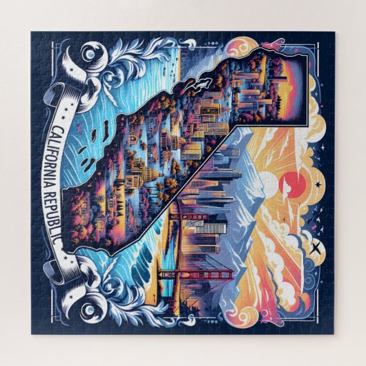 California Map Vector Art Puzzle (Horizontal)
