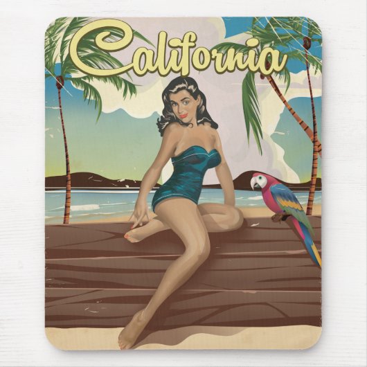 California Model Retro Reiseplakat Mousepad (Vorne)
