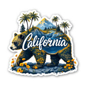 California Nature Bear Sticker | Mountain & Poppy