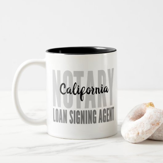 California Notary Loan Signing Agent Black Schrift Zweifarbige Tasse (Mit Donut)