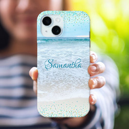 California Ocean Beach Blue Gold Confetti Custom Case-Mate iPhone Hülle