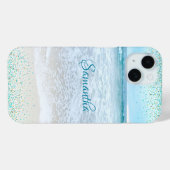 California Ocean Beach Blue Gold Confetti Custom Case-Mate iPhone Hülle (Rückseite (Horizontal))