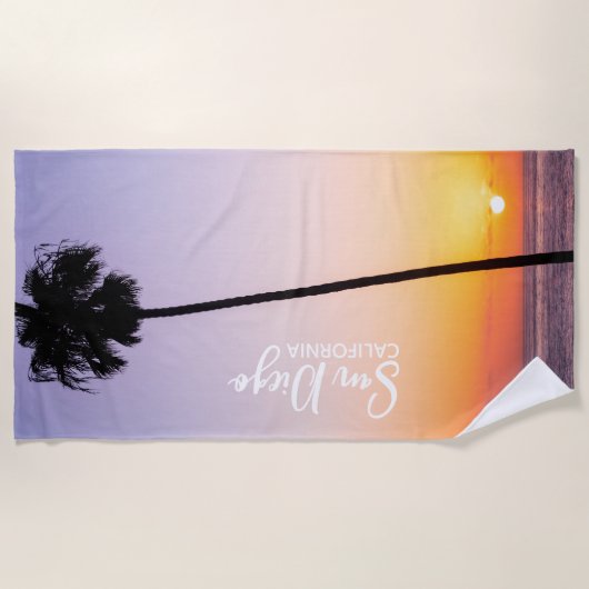 California Palm Tree Beach Sunset San Diego Strandtuch (Vorderseite)