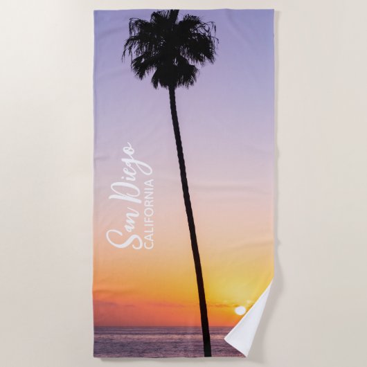 California Palm Tree Beach Sunset San Diego Strandtuch (Vorderseite)