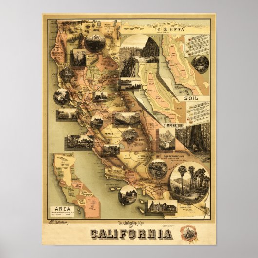 California Panoramic Map Poster (Vorne)
